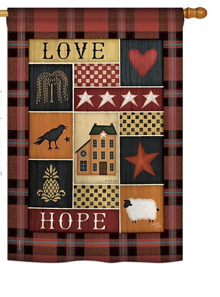 Primitive Collage Love Hope House Flag