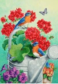 Bluebirds & Geraniums Garden Flag