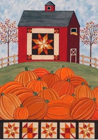 Pumpkin Barn Garden Flag