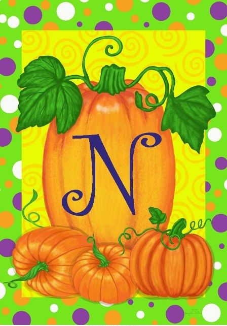 Pumpkins & Polka Dots N - Monogram Garden Flag
