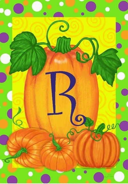 Pumpkins & Polka Dots R - Monogram Garden Flag
