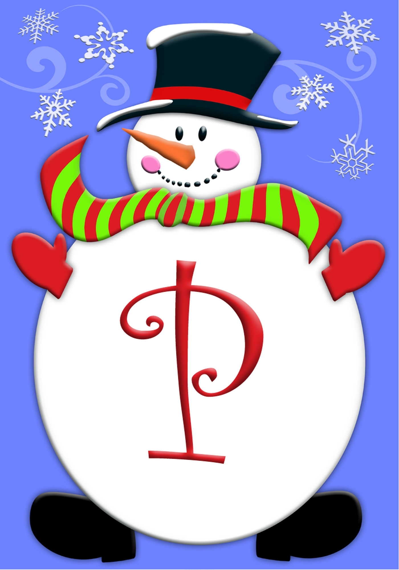 Jolly Snowman P - Monogram Garden Flag