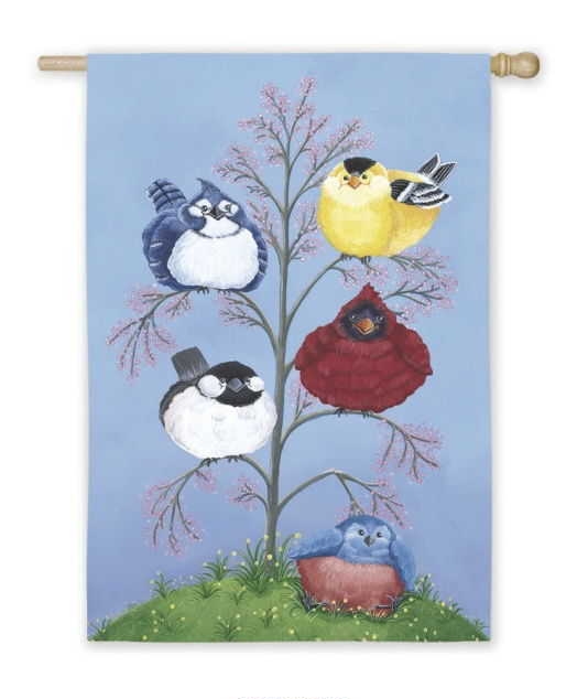 Spring Portly Birds House Flags