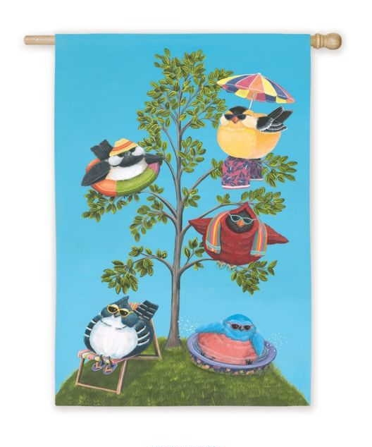 Summer Portly Birds House Flag