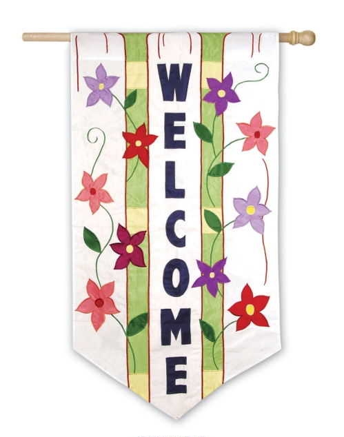 Floral Fence Welcome House Flag