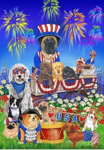 Patriotic Dogs House Flag