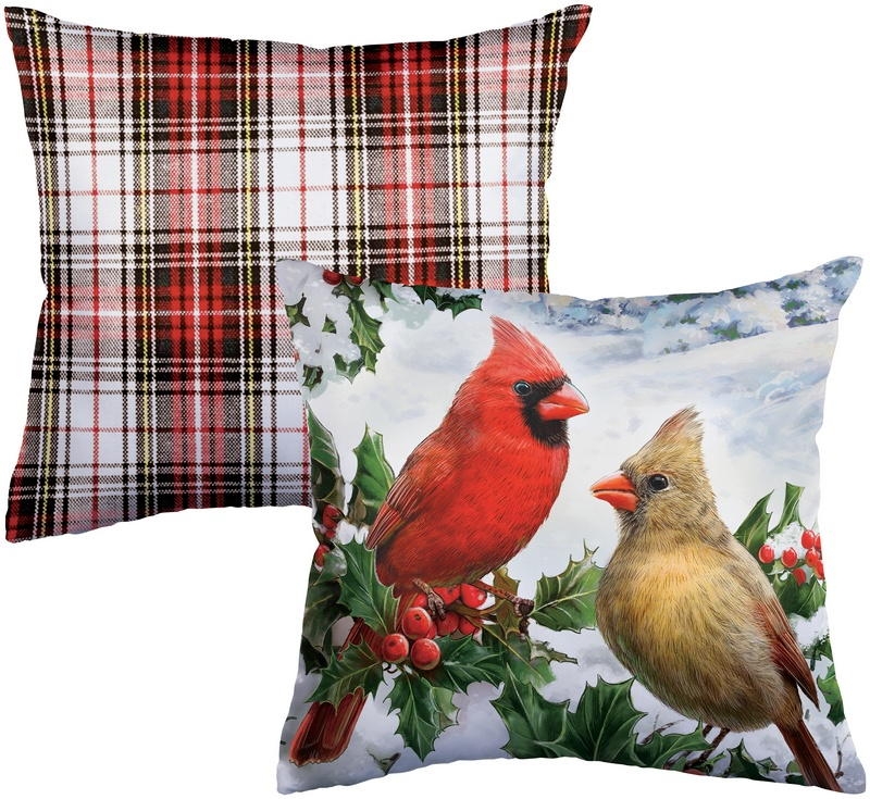 Cardinals & Holly Outdoor Pillow