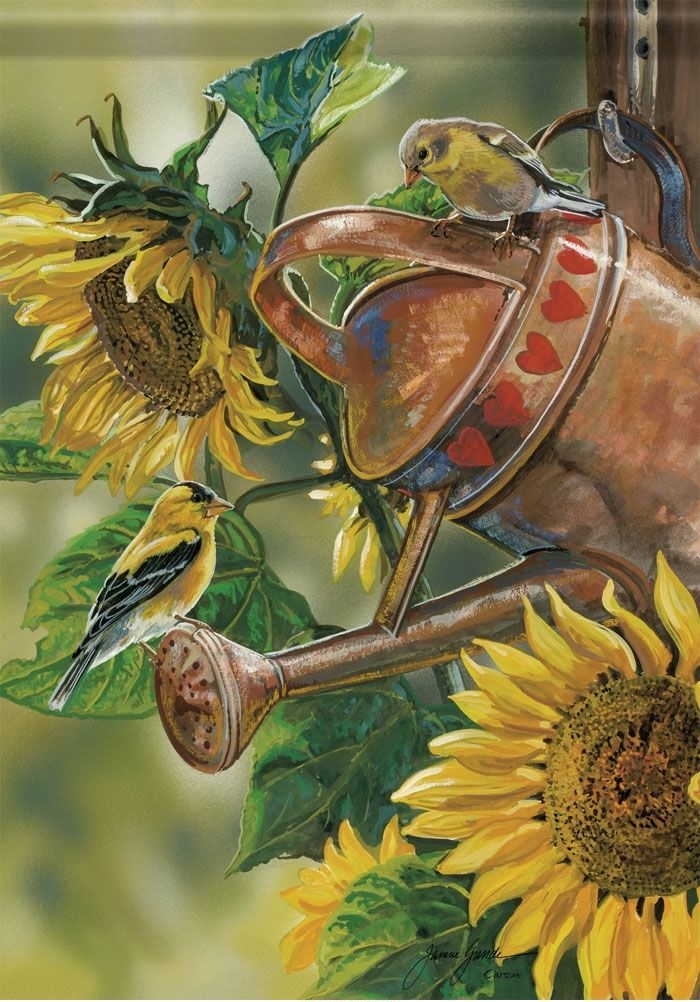 Sunflower Watering Garden Flag