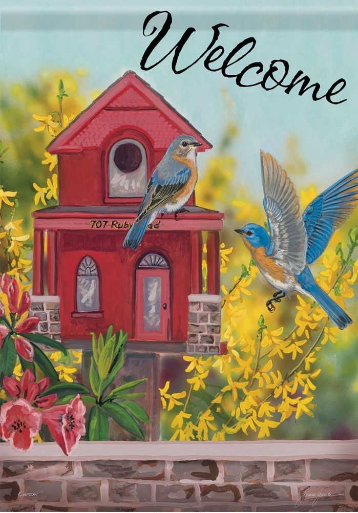 Red Birdhouse Garden Flag