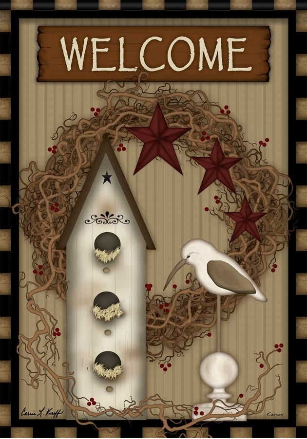 Country Birdhouse House Flag