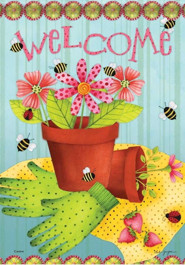 Flowerpot Welcome Garden Flag
