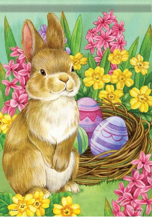 Springtime Rabbit Garden Flag