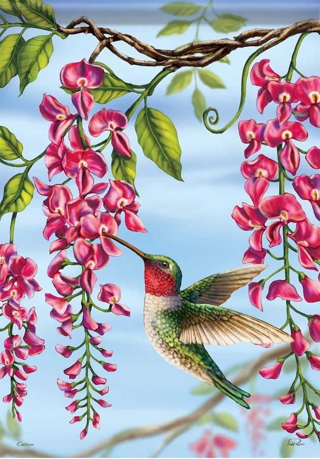 Floral Hummingbird Garden Flag