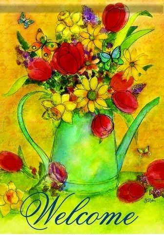 Floral Watering Can Garden Flag