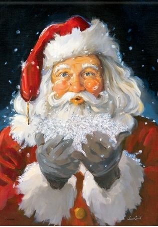 Santa In The Snow House Flag