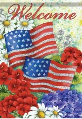 American Flag & Flowers Glitter Garden Flag