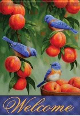 Bluebirds & Peaches Garden Flag