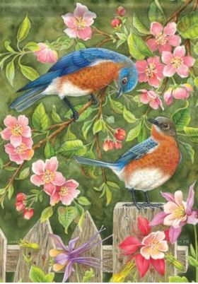 Bluebirds & Fence Garden Flag
