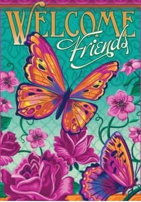 Welcome Roses Glitter Garden Flag