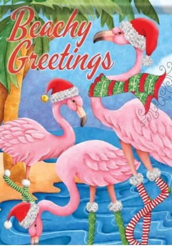 Holiday Flamingos Glitter Garden Flag