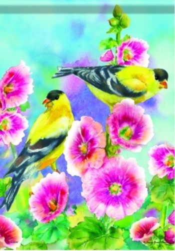 Goldfinches / Hollyhocks Garden Flag