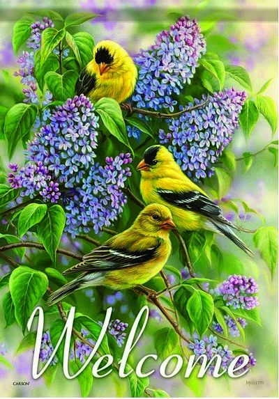 Goldfinches & Lilacs House Flag
