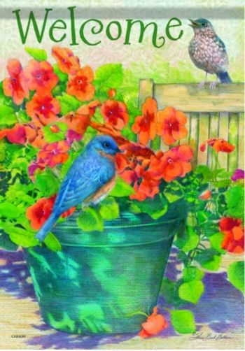 Bluebirds & Flower Pot Garden Flag