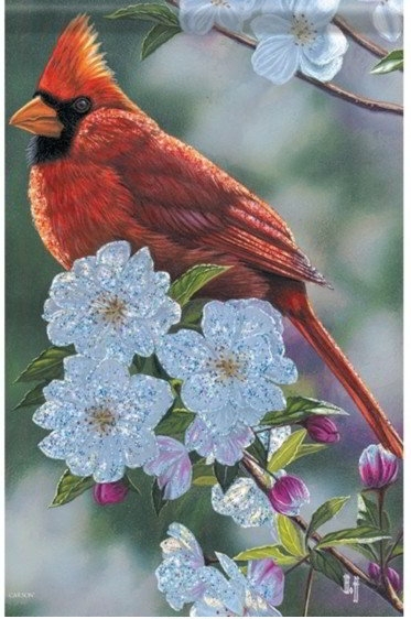 Springtime Cardinal Dura Soft Glitter Garden Flag