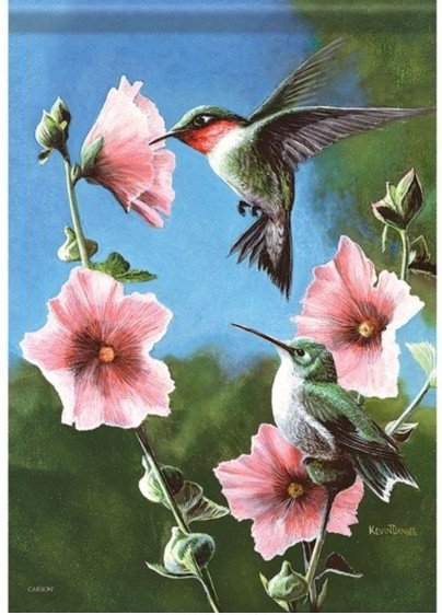Pink Blossoms Hummingbird Dura Soft Garden Flag