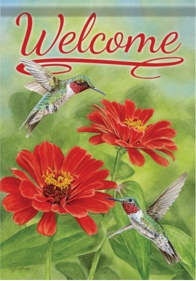 Zinnias & Hummingbirds Dura Soft Garden Flag