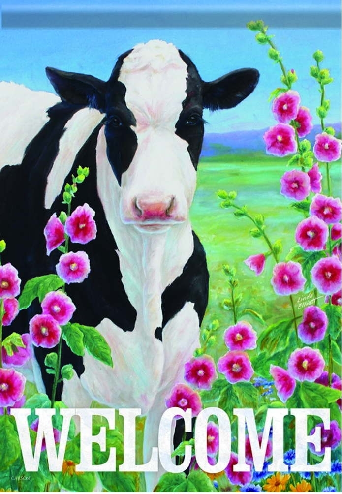 Holstein In Hollyhocks Garden Flag