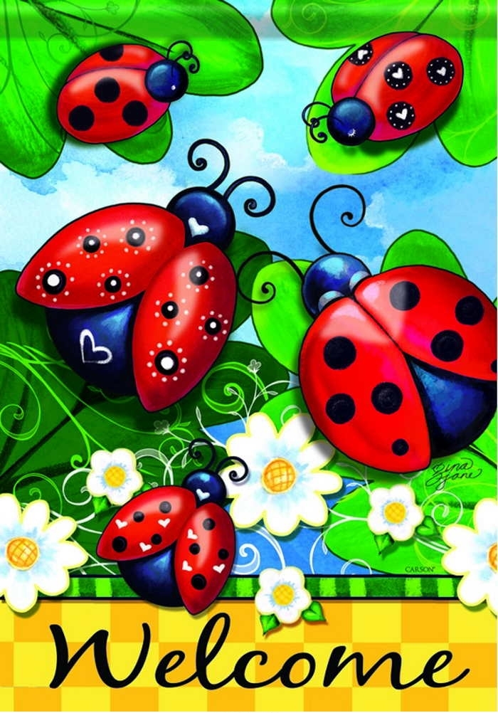 Lovely Ladybugs Dura Soft Glitter Garden Flag