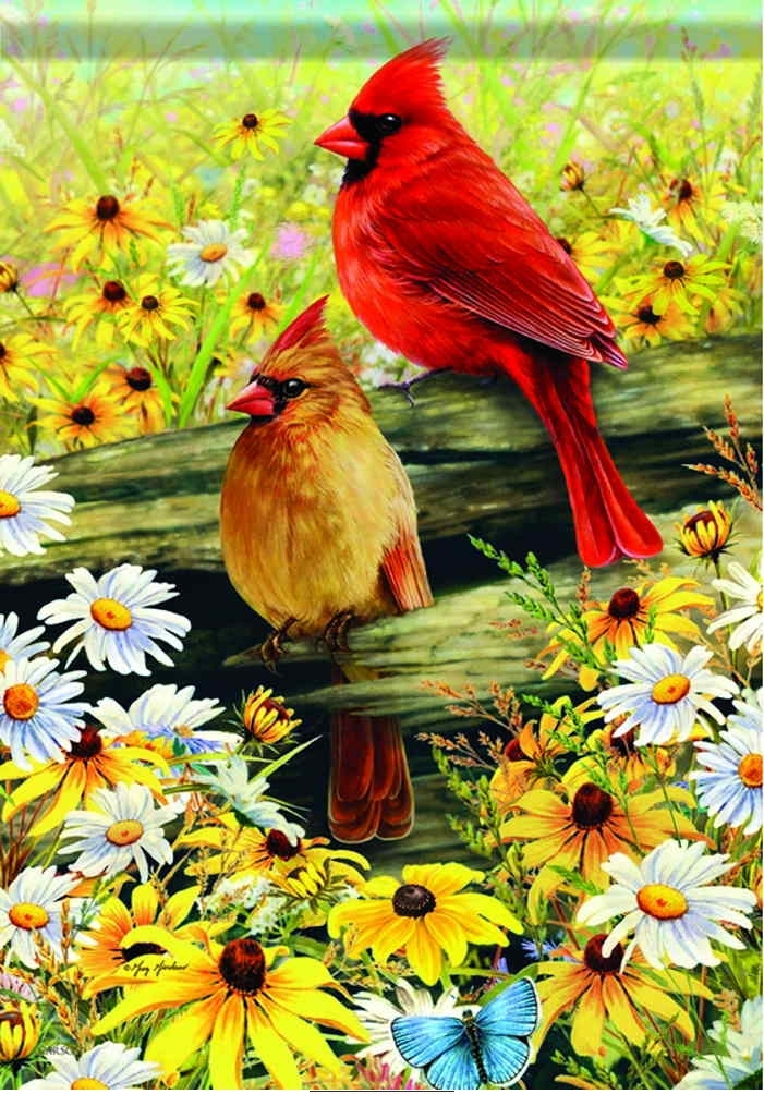 Springtime Cardinals Garden Flag