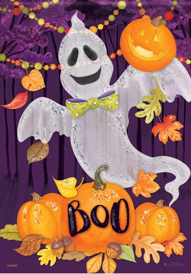 Ghouly Ghost Glitter Garden Flag