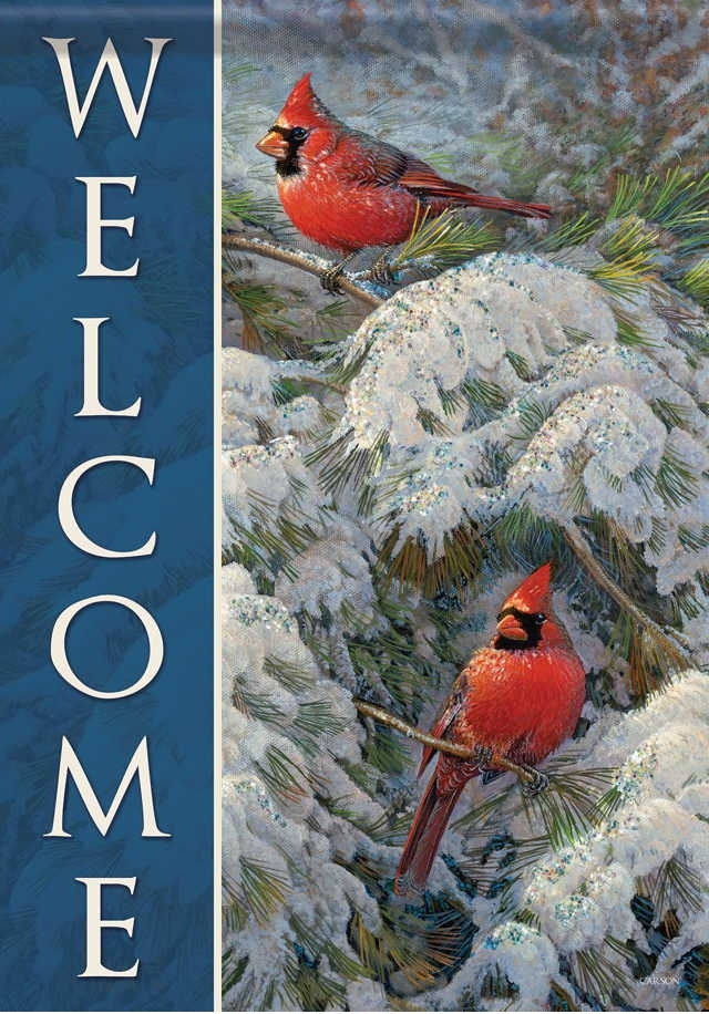 Cardinals/Snowy Glitter Garden Flag