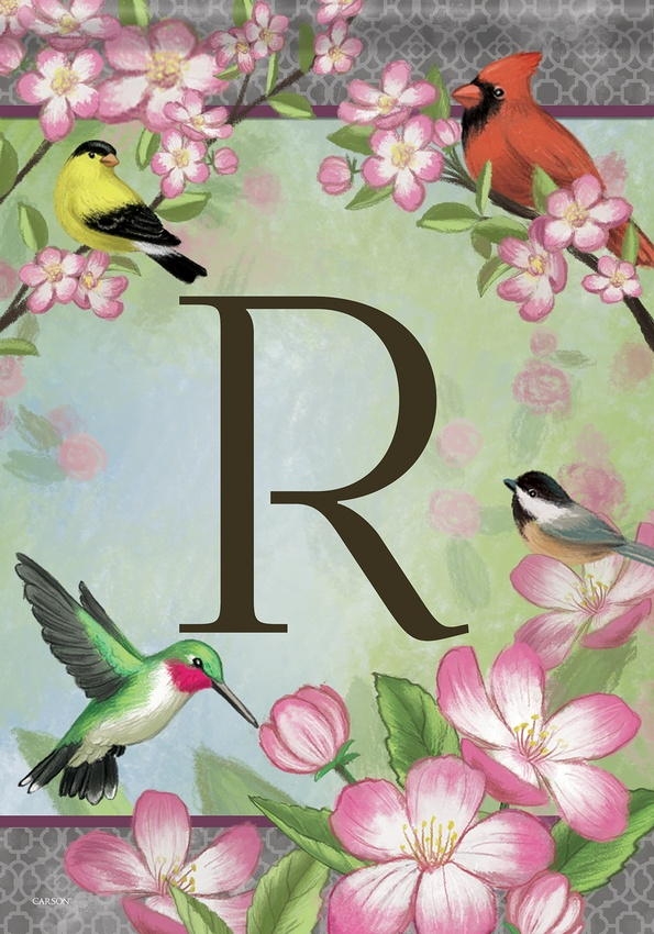 Songbird Monogram R Garden Flag