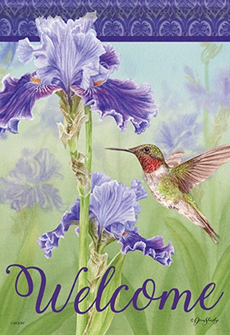 Iris & Hummingbird Garden Flag