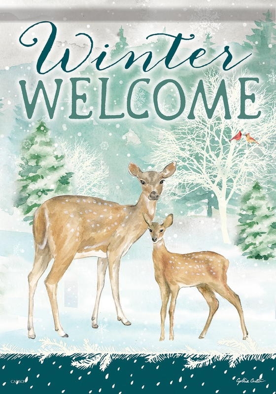 Winter Deer Welcome House Flag