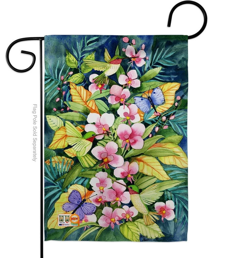 Orchids And Hummingbirds Garden Flag