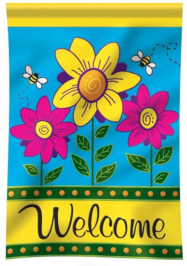 Welcome Floral Appliqu� Garden Flag