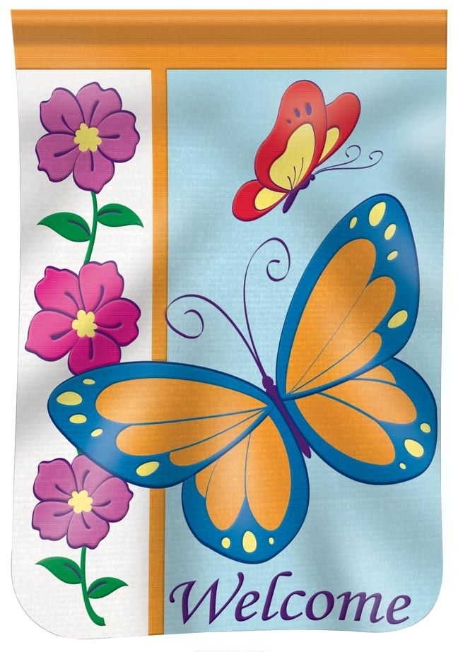 Butterfly Welcome Appliqu� House Flag