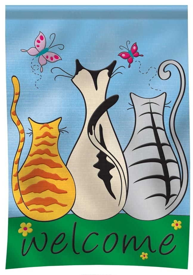 Welcome Cats Appliqu� House Flag