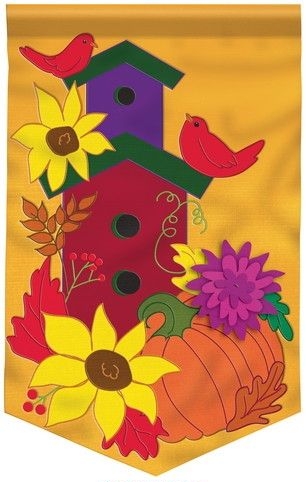 Autumn Birdhouse Appliqu� House Flag