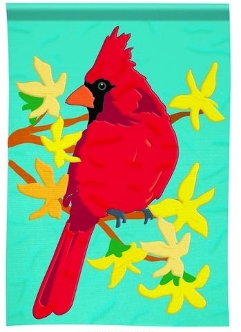 Cardinal Bloss Applique Garden Flag
