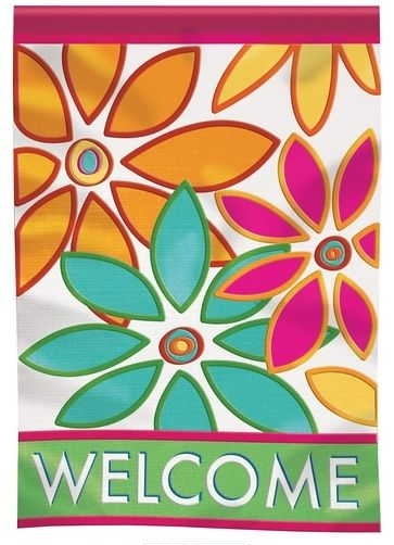 Floral Welcome Applique House Flag