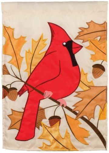 Cardinal & Leaves Applique Garden Flag