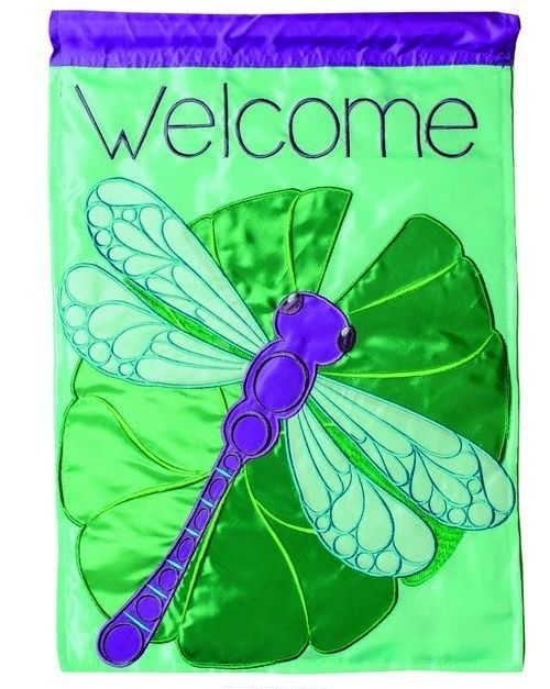 Dragonfly & Lilypad Applique Garden Flag