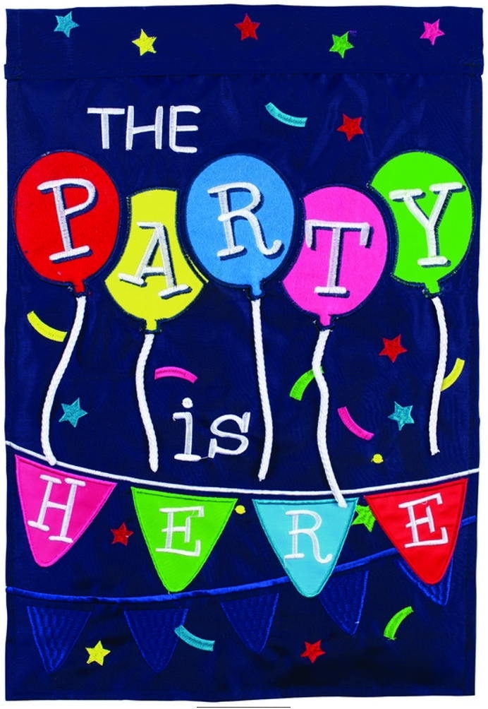The Party Is Here Double Applique Garden Flag