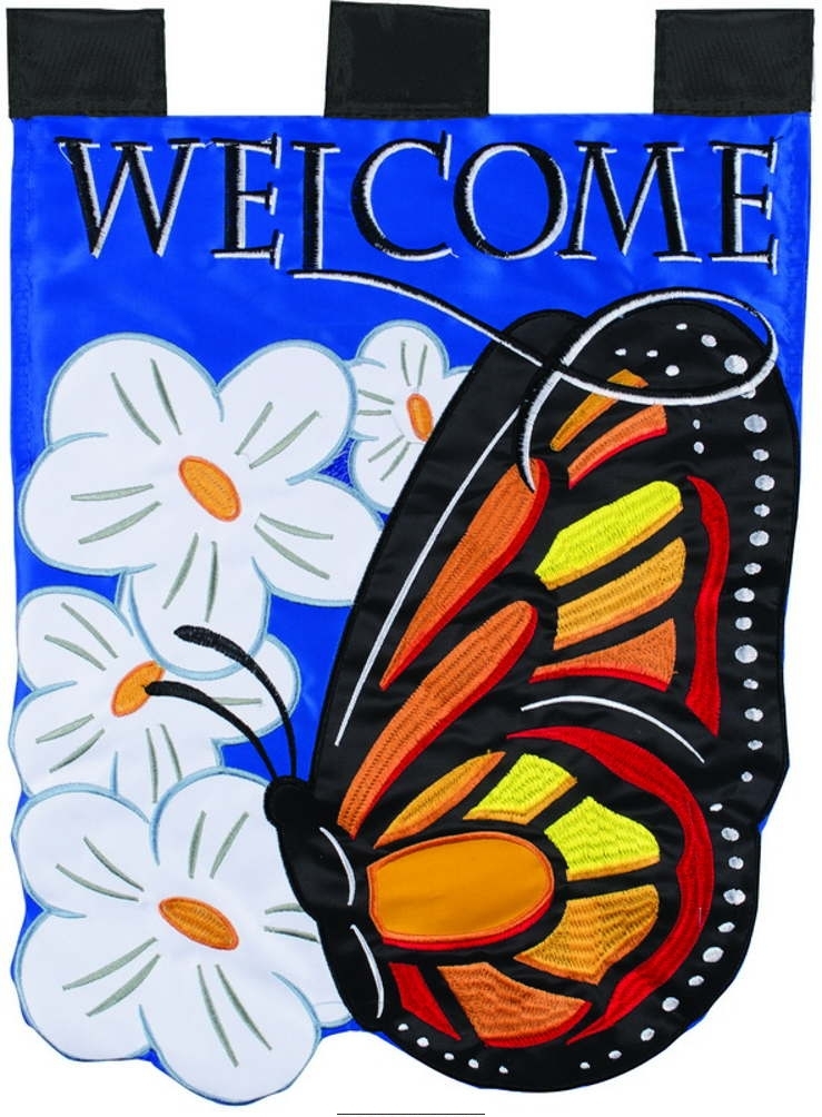 Butterfly Welcome Double Applique Garden Flag