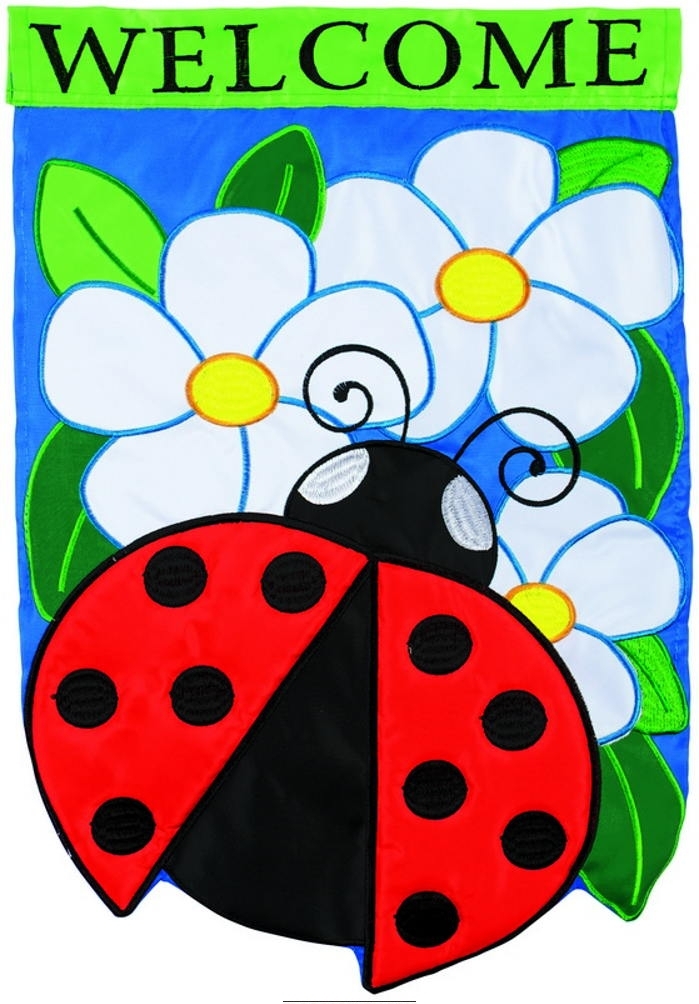 Ladybug Welcome Double Applique Garden Flag